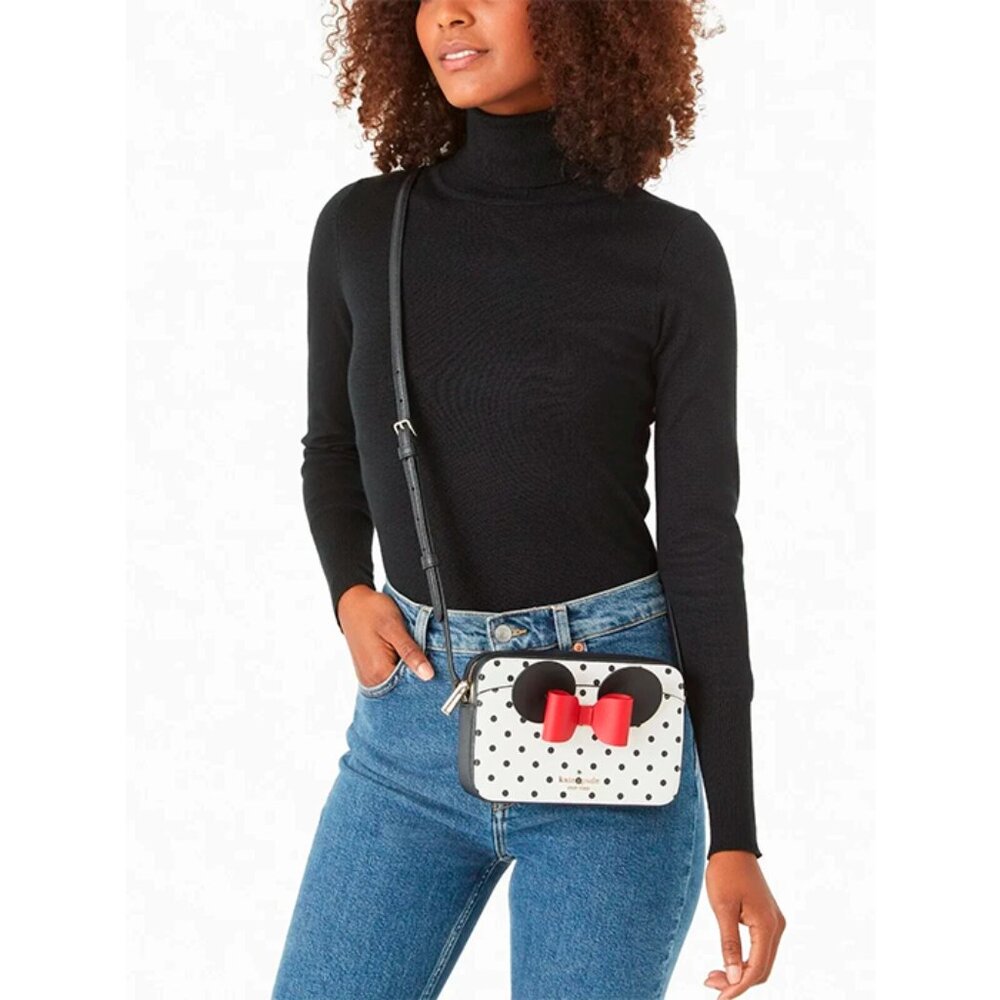 S Kate Spade Disney Crossbody Minnie Mouse K4760 White Black NWT Red Bow $269